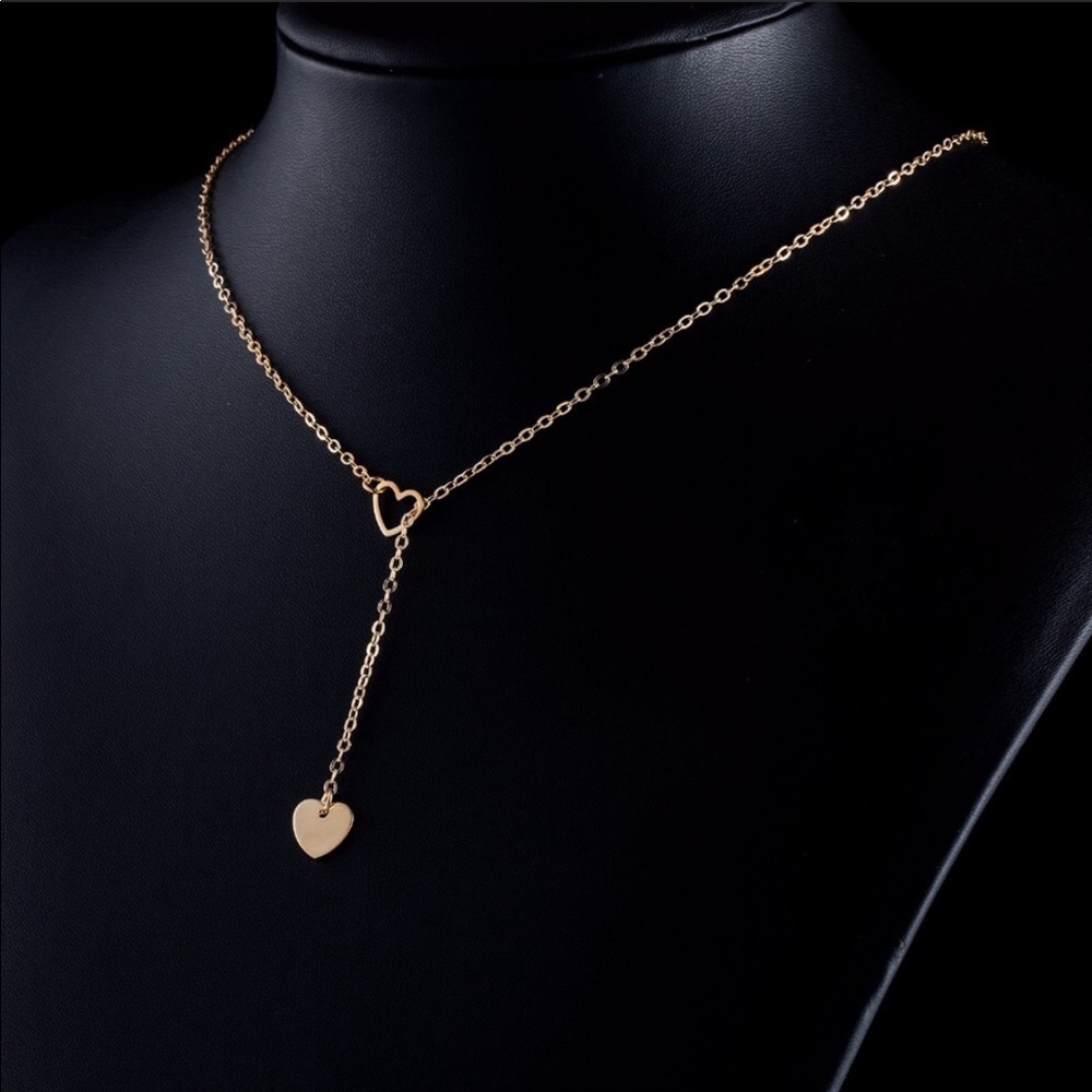 🔥GOLD HEART🔥SIMPLE DAINTY GOLD HEART LARIAT NECKLACE NEW - Picture 3 of 5